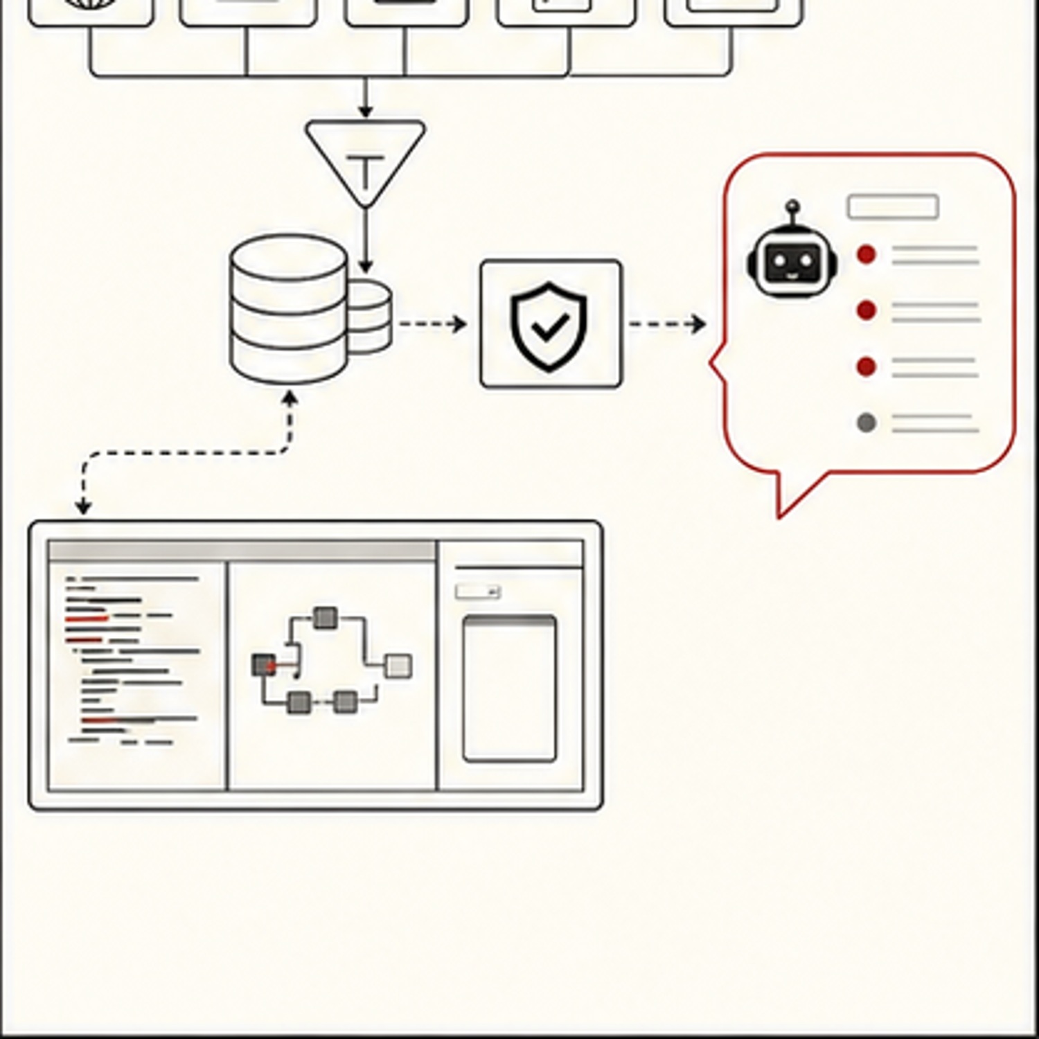 Generated operations pipeline with data sources, normalization, verifier bot and dashboard